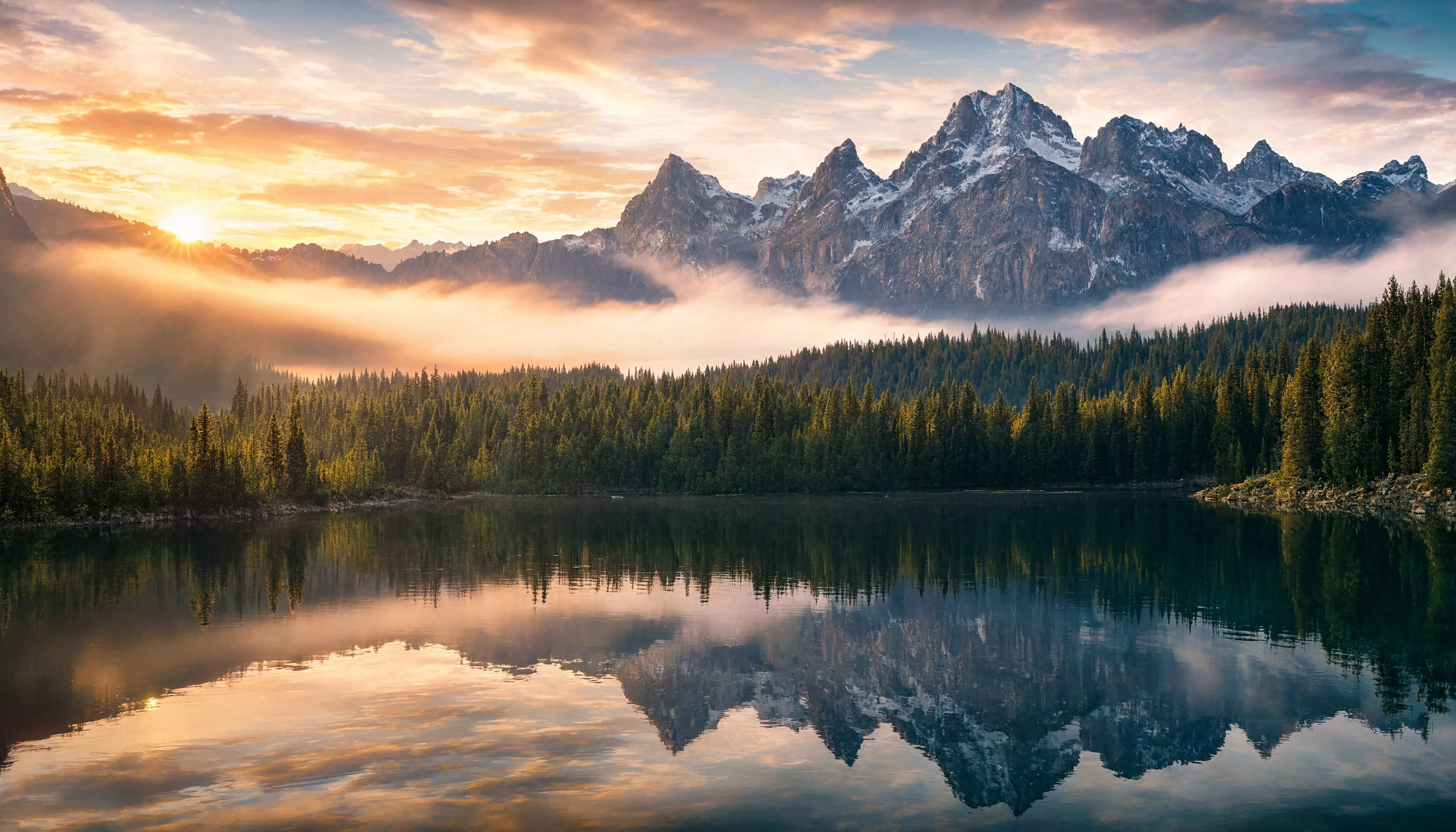 Panoramablick auf die Bayerischen Alpen mit dem Eibsee im Morgenlicht